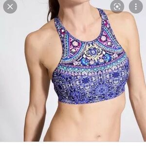 Athleta Blue Baja Bra High Neck Bikini Top Size 34 B/C Criss Cross Underwire